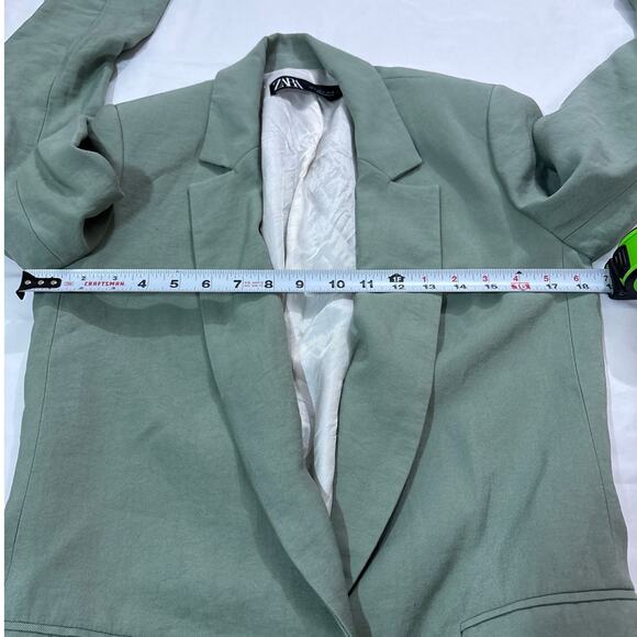 Zara Womens Small Single Button Flowy Blazer Khaki Green Oversized Office Career - Picture 10 of 11